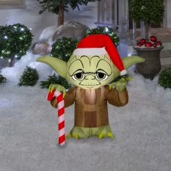 Gemmy Airblown-Stylized Yoda with Santa Hat Inflatable Decor, G-114961 -Cts Halloween Decoration Shop 1454484 A1