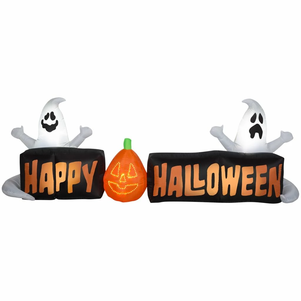 Gemmy Lightshow Airblown-Micro Lights-Sign-Happy Halloween with Ghosts and JOL-LG Scene (White) 3 Gemmy Lightshow Airblown-Micro Lights-Sign-Happy Halloween with Ghosts and JOL-LG Scene (White)