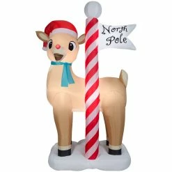 New! Gemmy Airblown Inflatable Rudolph the Red-Nosed Reindeer with North Pole Sign, G-110001