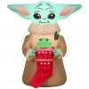 New! Gemmy Airblown Inflatable Grogu with Frog in Stocking, G-116019