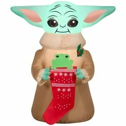 New! Gemmy Airblown Inflatable Grogu with Frog in Stocking, G-116019