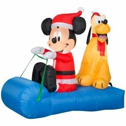 New! Gemmy Airblown Inflatable Mickey Mouse and Pluto Sledding Scene, G-88722
